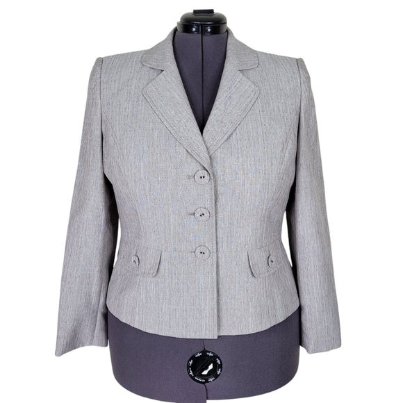 Le Suit Skirt Suit Size 16P Heather Brown Textured Button Pockets Back Zip Lined - Picture 2 of 10